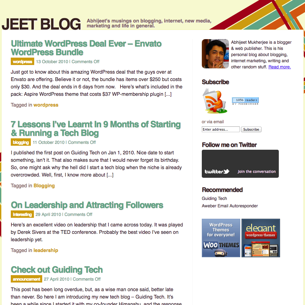 Jeet Blog home page in 2011