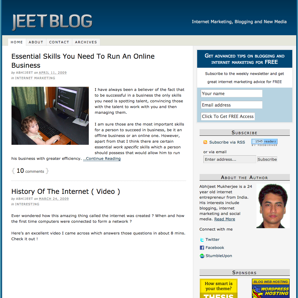 Jeet Blog home page in 2009